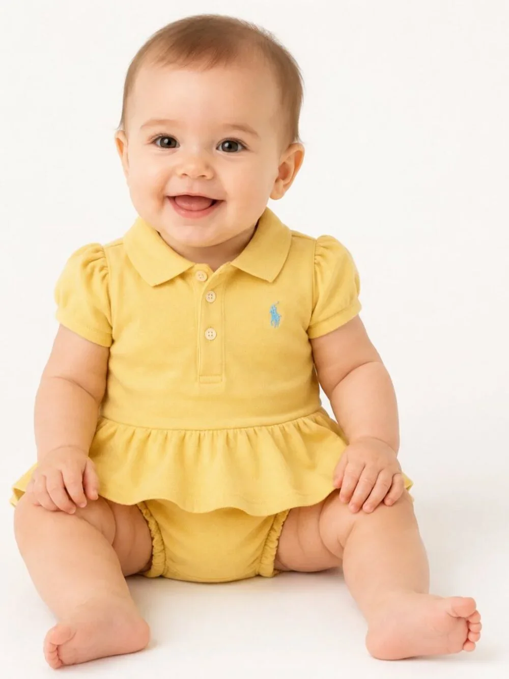 Ralph Lauren Baby Girl Yellow Polo Dress Bloomer Romper One Piece Pony Logo 24M